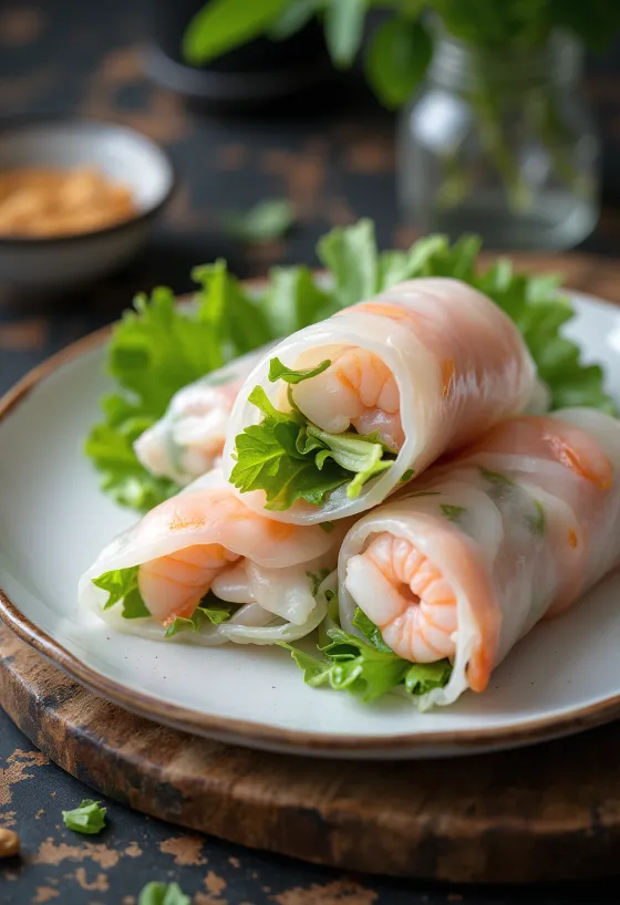 Gỏi cuốn, rolinho primavera vietnamita com camarão e molho