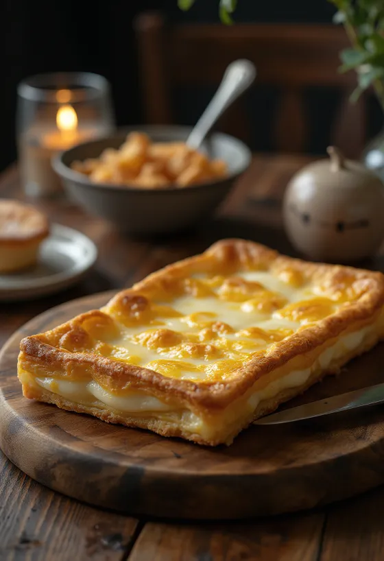 Plăcintă com ricota, uma torta fresca de queijo com massa descansada