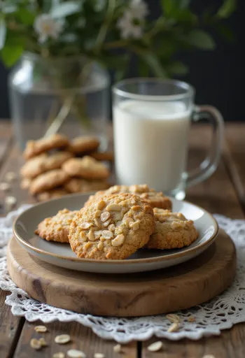 Biscoito de aveia assado dourado, servido em uma bandeja