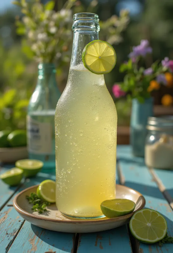 Sidra mexicana de limão no copo com rodelas de limão