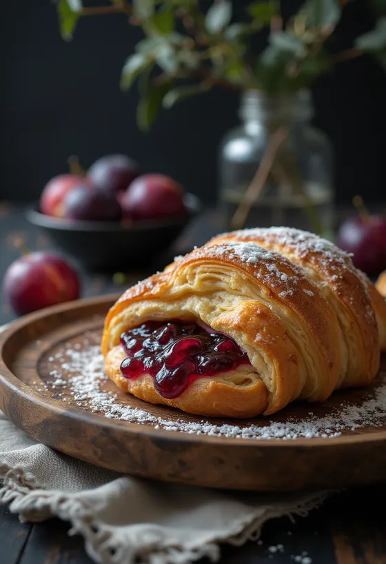 Croissant com geleia de ameixa servido