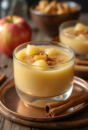 Sopa refrescante de maçã servida com canela e chantilly
