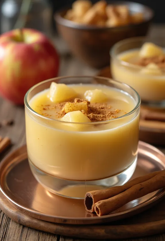 Sopa refrescante de maçã servida com canela e chantilly