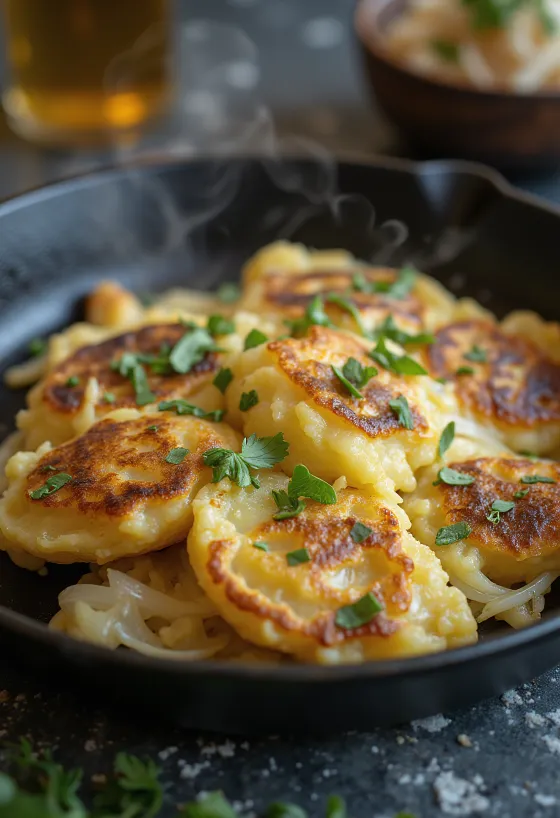 Bubble and squeak com chucrute, servido com uma crosta dourada crocante
