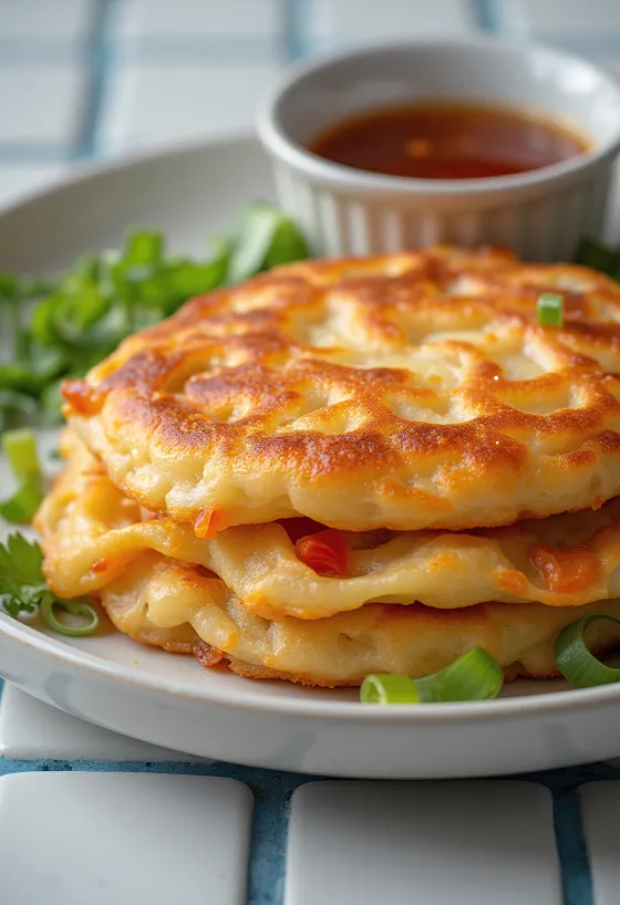 Kimchi Jeon, panqueca coreana de kimchi servida fresca