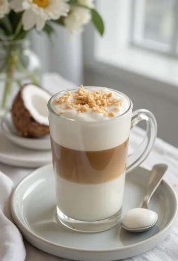 Latte com leite de coco servido fresco