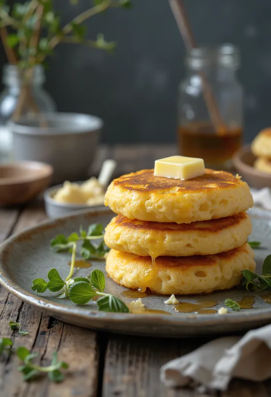 Pikelet panqueca britânica e australiana servida
