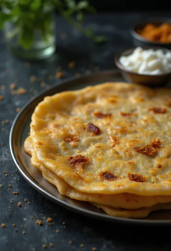 Adai dosa fresca, frita até ficar crocante, servida com recheio condimentado