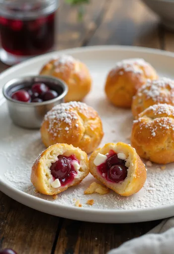 Æbleskiver com recheio de cranberry, queijo feta e um toque de baunilha
