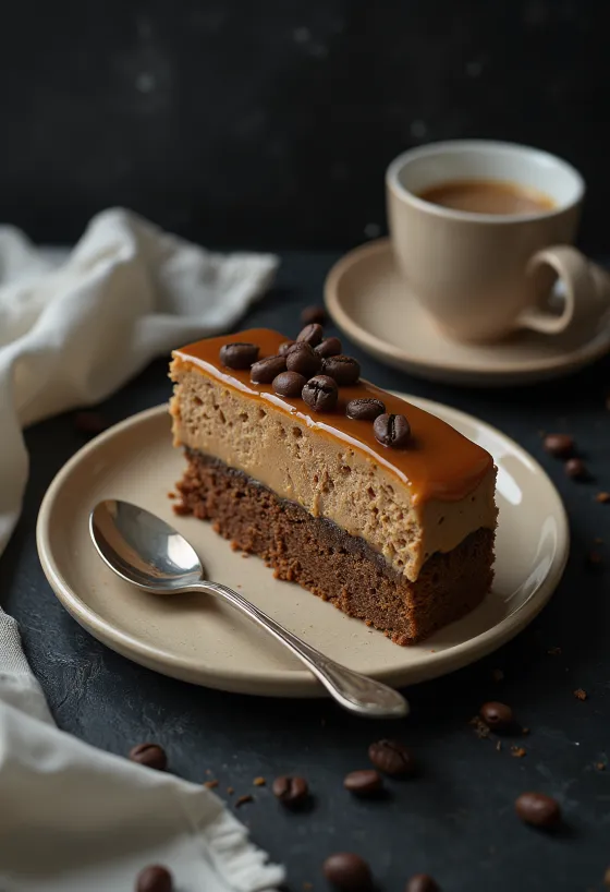 Bolo de caramelo e café com caramelo cremoso