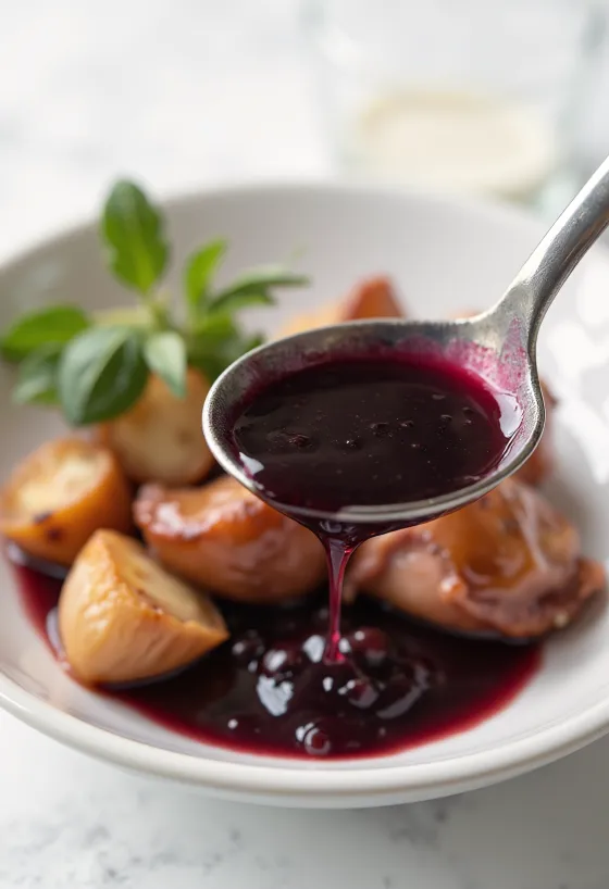 Molho de vinho tinto com mel e alho servido