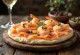 Pizza Frutti di Mare com salmão defumado servida