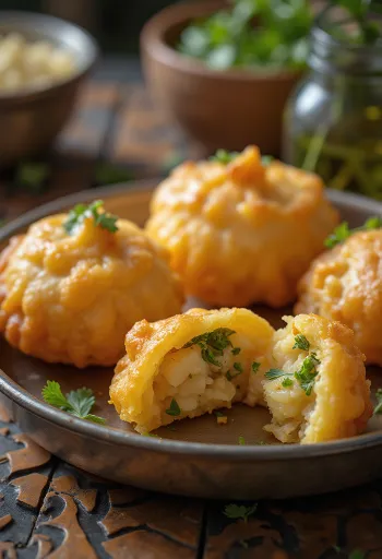 Kachori com recheio de batata, prato indiano em massa crocante