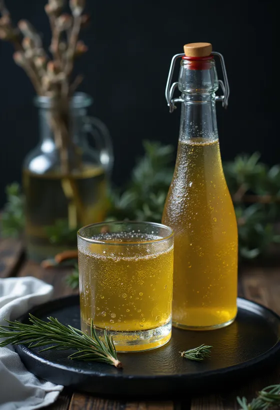 Sidra escandinava de pinheiro servida no copo
