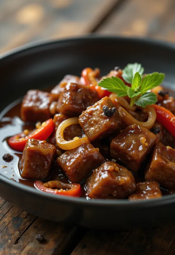 Adobo de soja, servido com coentro fresco