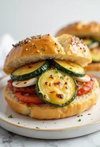 Bolo do caco torrado servido com legumes assados e salsa