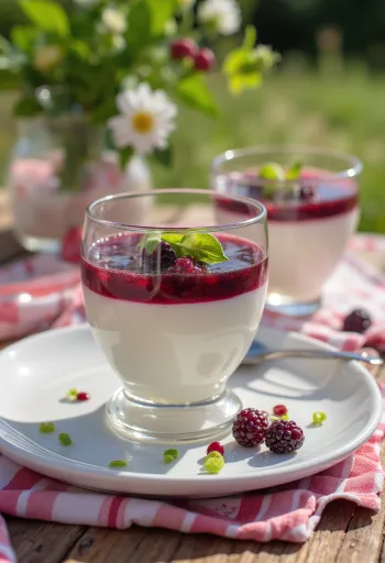Panna cotta de groselha servida em copo