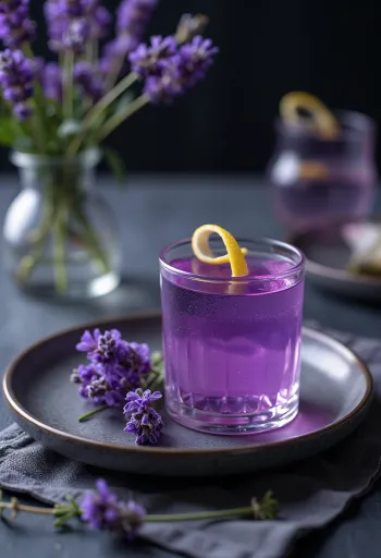 Licor de lavanda servido na garrafa