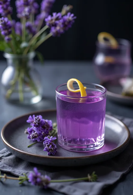 Licor de lavanda servido na garrafa