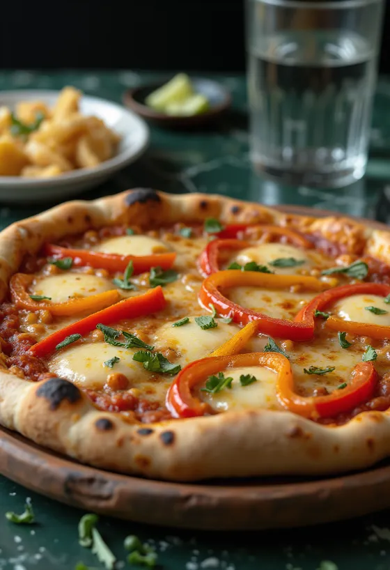 Pizza chilena com muito queijo e pimentão