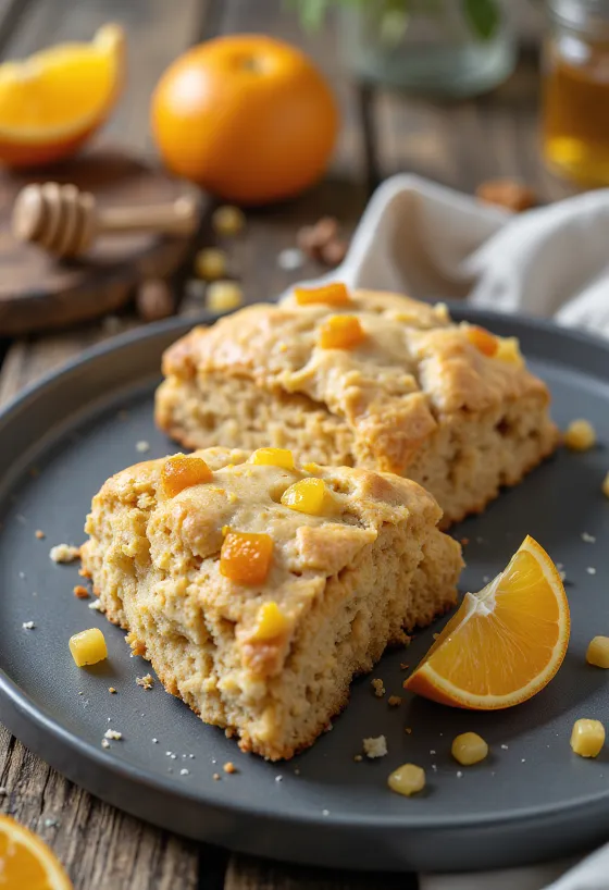 Scone integral de laranja e marzipã servido