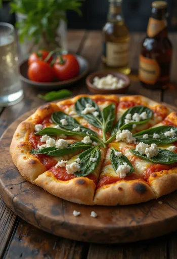 Pizza ai Caprini com queijo de cabra e espinafre