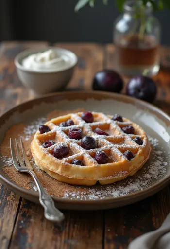 Waffle de ameixa com frutas frescas e mel