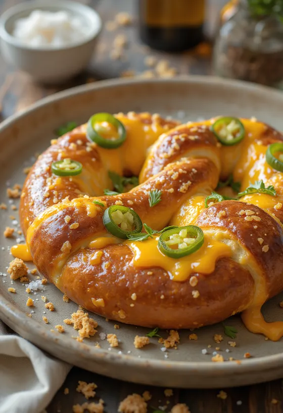 Pretzel de Jalapeño com Queijo recém-assado