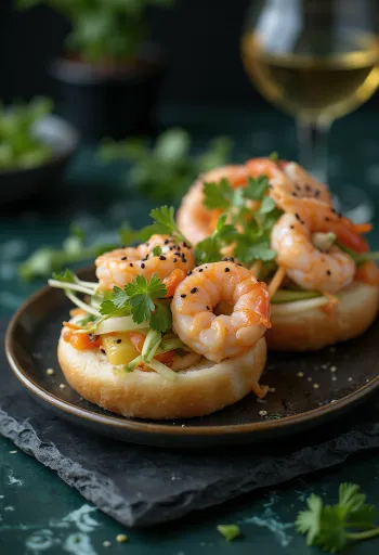 Bao bun com camarão e wasabi servido