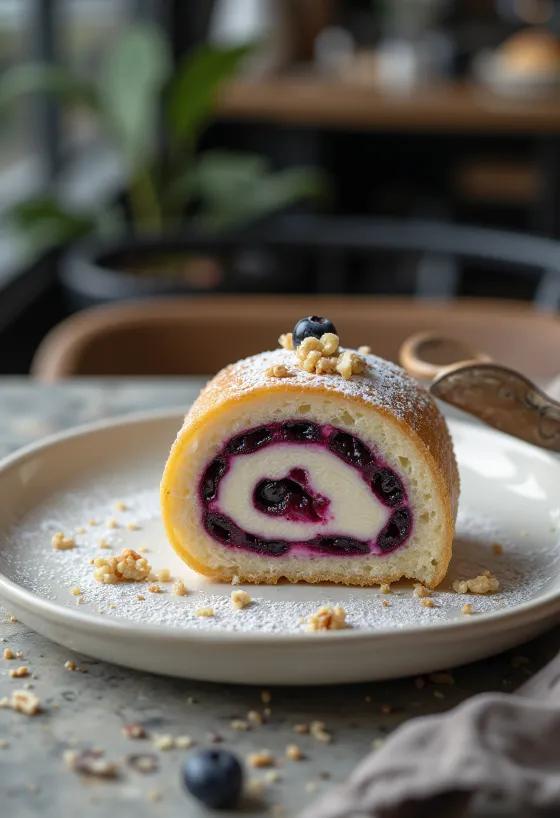 Bolo de rolo com nozes fatiado, servido fresco