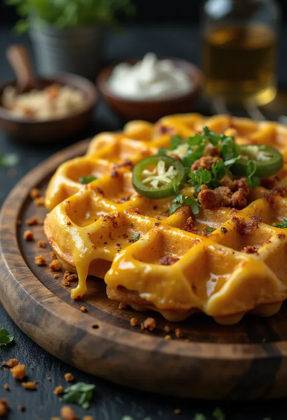 Waffle de Queijo com Pimenta servido