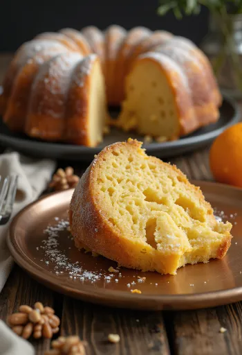 Bolo de laranja com nozes servido