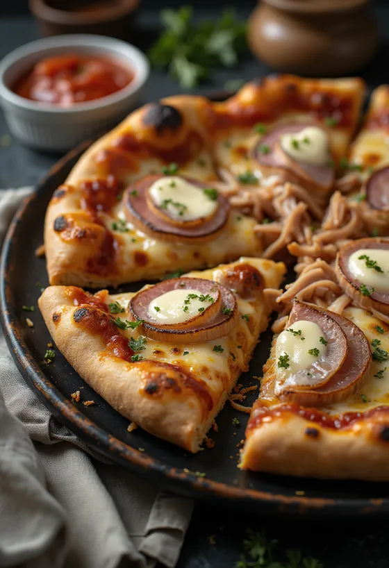 Pizza cubana com carne de porco desfiada