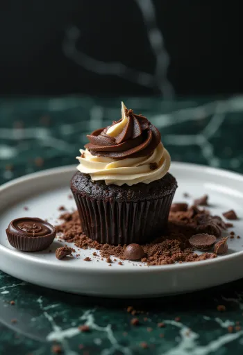 Cupcake de chocolate e menta servido