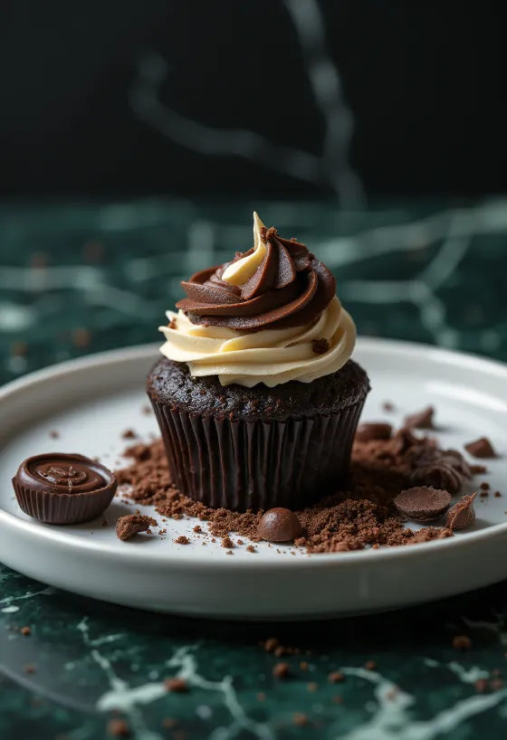 Cupcake de chocolate e menta servido