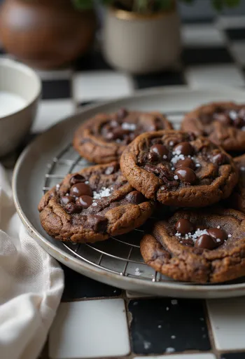 Cookie de chocolate meio amargo recém-assado