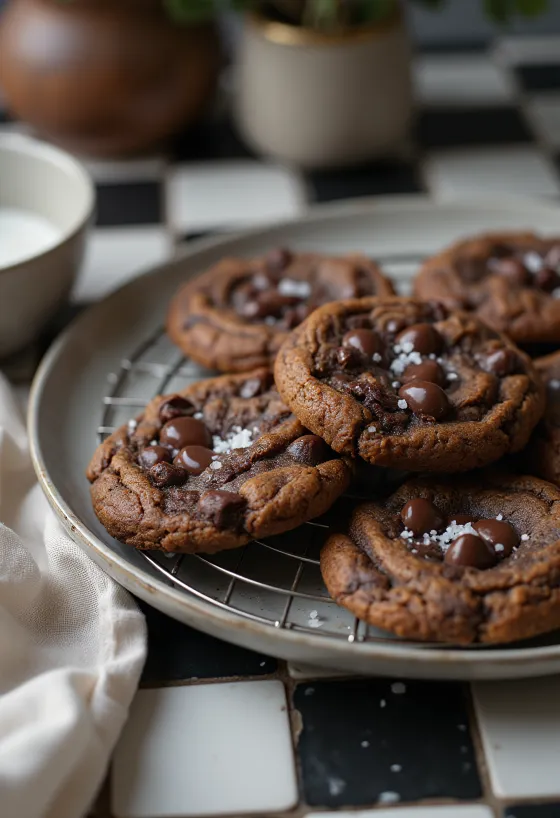 Cookie de chocolate meio amargo recém-assado