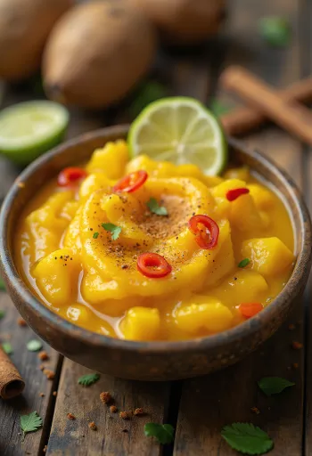 Molho de chili com manga e canela servido