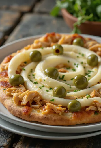 Pizza de frango com catupiry com frango desfiado e requeijão cremoso