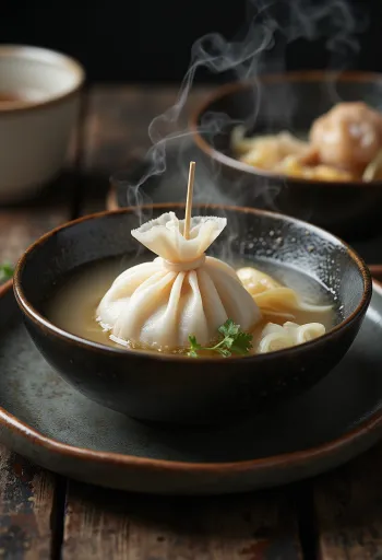 Oden servido com mochi kinchaku