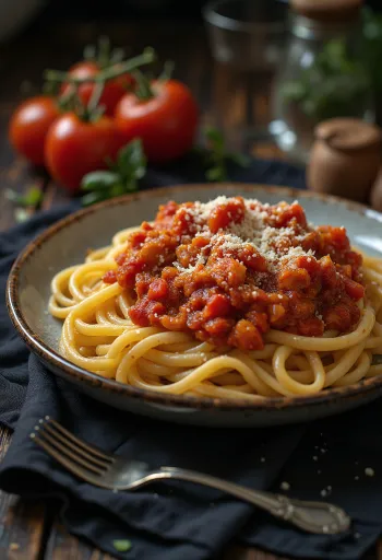 Macarrão ao molho de tomate com manjericão fresco e queijo parmesão ralado