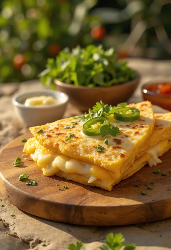 Quesadilla pancake servida com queijo e frango
