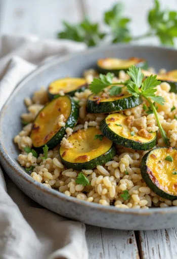 Salada de farro com abobrinha assada e hortelã fresca
