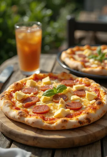 Pizza Dominicana servida na mesa