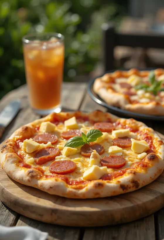 Pizza Dominicana servida na mesa