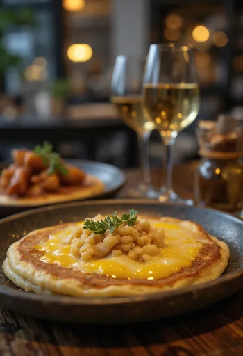 Raclette pancake servida com queijo derretido