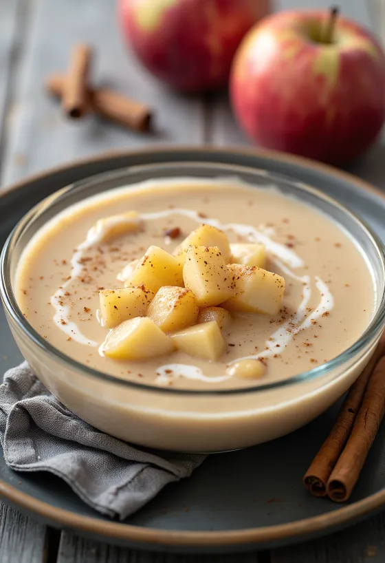 Sopa creme de maçã com canela servida