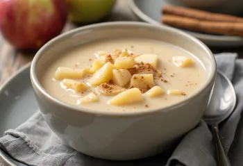 Sopa creme de maçã com canela servida