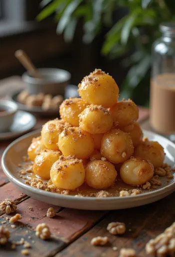 Loukoumades gregos, bolinhos de massa frita com mel e canela