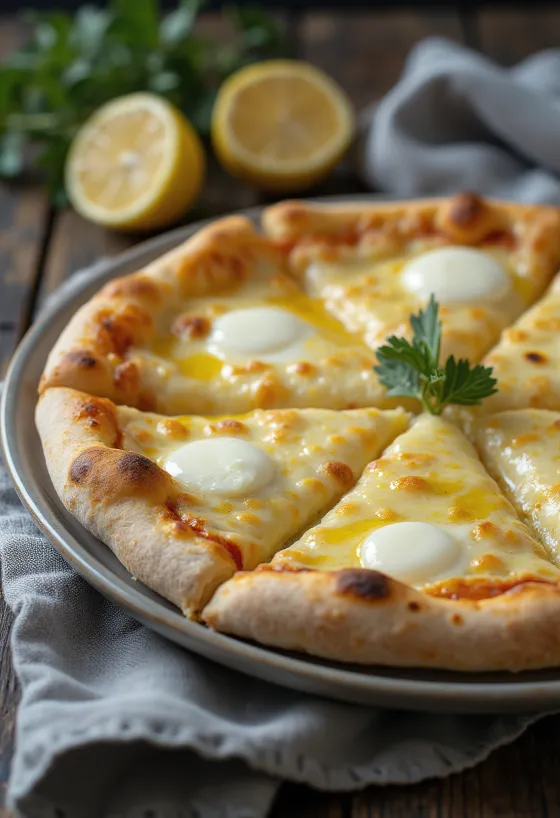 Pizza branca com queijo Grana Padano recém-assada